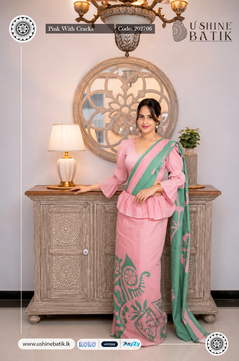 202706 - Handcrafted Batik Saree - Pink With Cracks