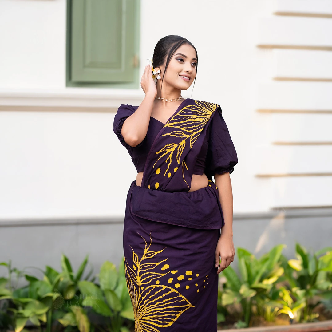 202696 - Handcrafted Batik Saree - Purple